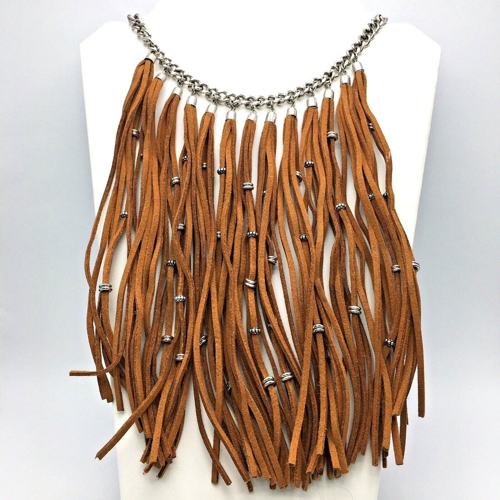 Faux Leather Tassel Fringe Choker Necklace Boho Coachella Beyonce Cowboy Act II